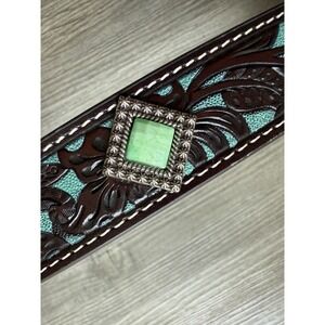 Ariat Girls Size 26 Western Leather Belt Turquoise Floral Tooled Concho Buckle